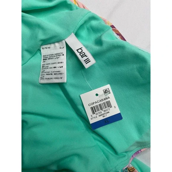 Bar III Women's XL Plunge Lace-Up Tropical Print One Piece Swimsuit NWT - Picture 5 of 5